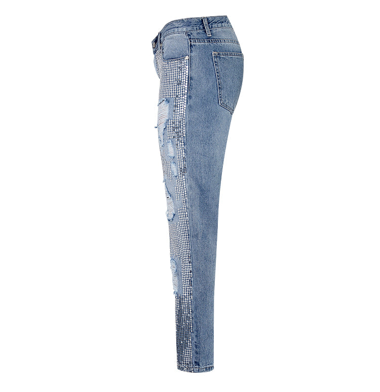 Sequin Ripped Jeans