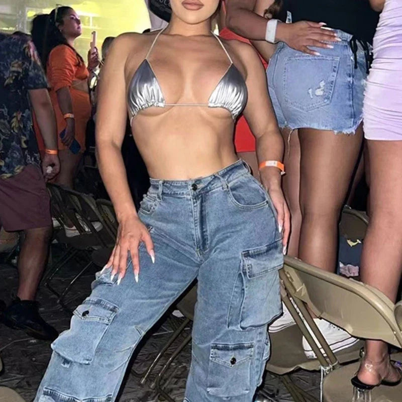 Metallic Silver Bra