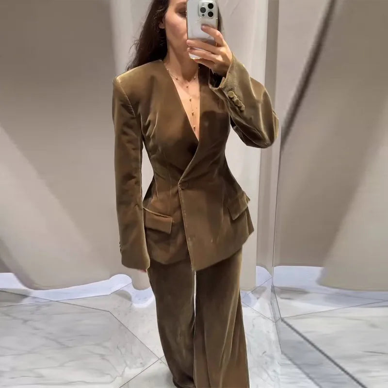Women’s Velvet Blazer Suit Set