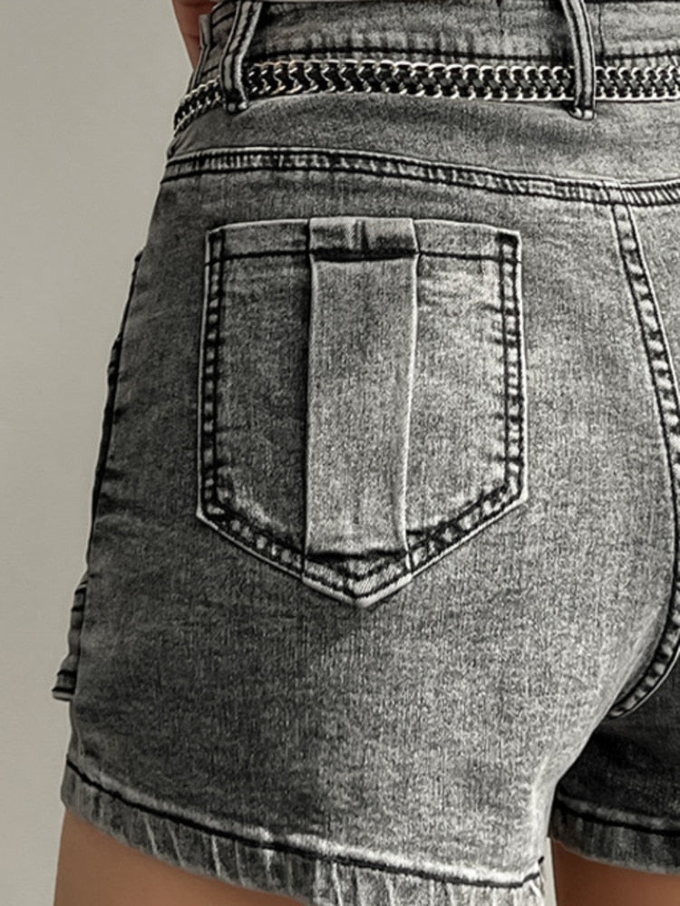 Denim Spliced Shorts