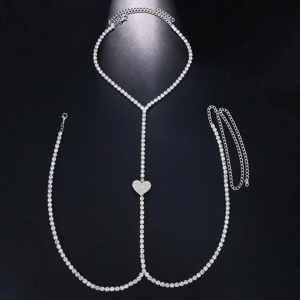 Rhinestone Heart Chest Necklace