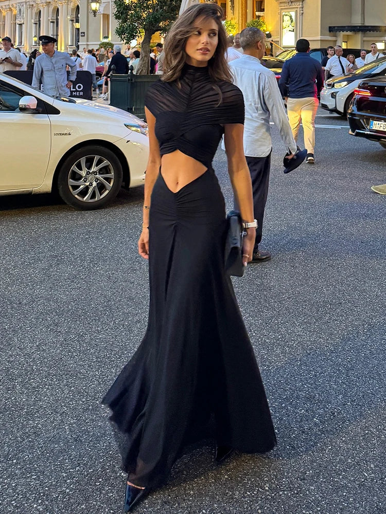 Hollow Out Short Sleeve Maxi Dress