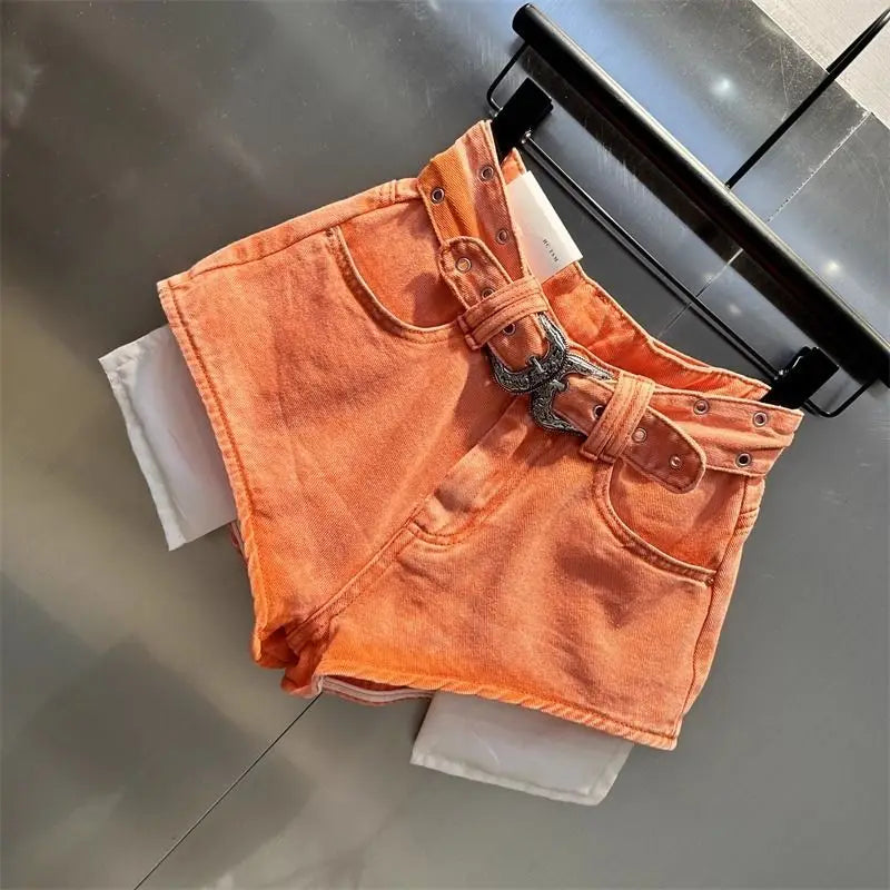 Women’s Orange Denim Shorts