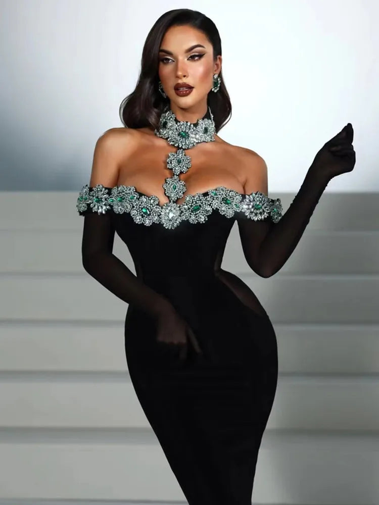 Cari Crystal Black Maxi dress