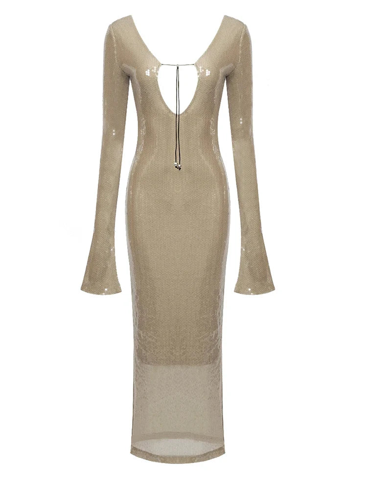 Apricot Sequin Maxi Dress