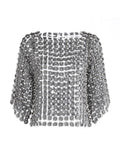 Hollow Out Patchwork Pearls T-Shirt