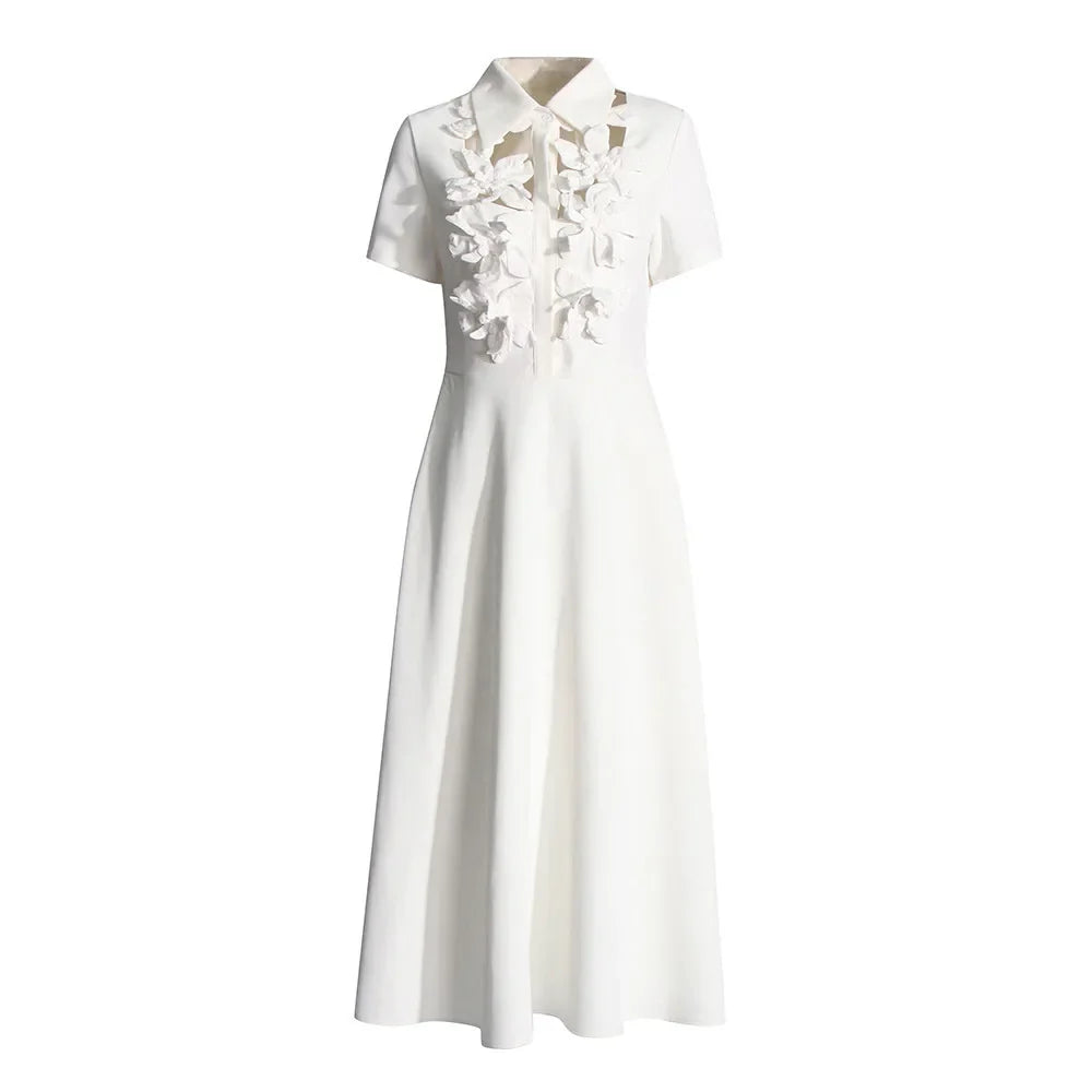 Hollow Flower Short Sleeves Maxi Dress