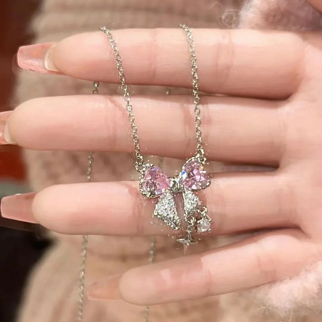 Sweet Pink Bow Necklace