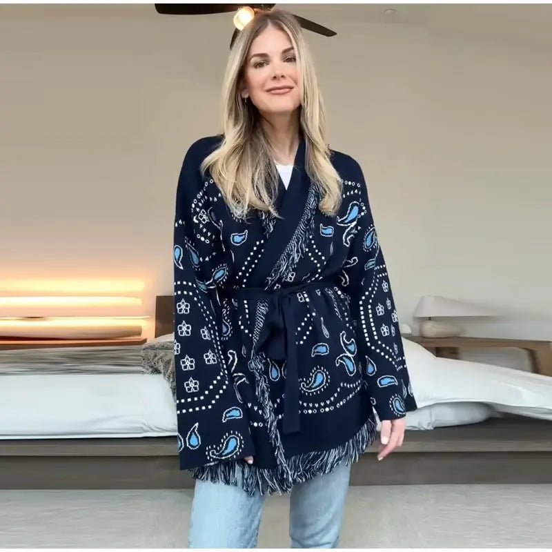 Women’s Geometric Tassel Cardigan