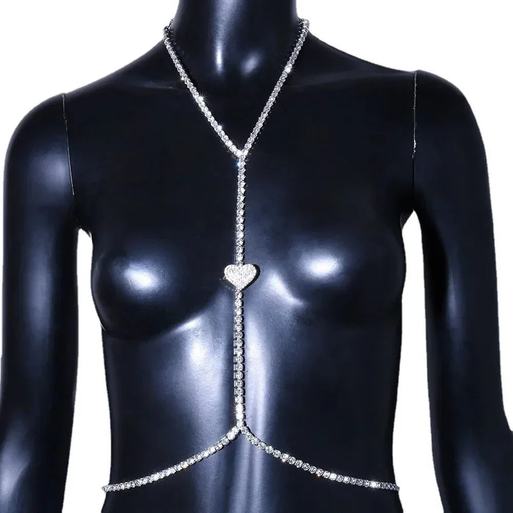 Rhinestone Heart Chest Necklace