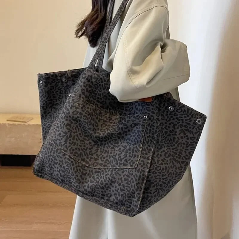 Retro Leopard Canvas Tote Bag