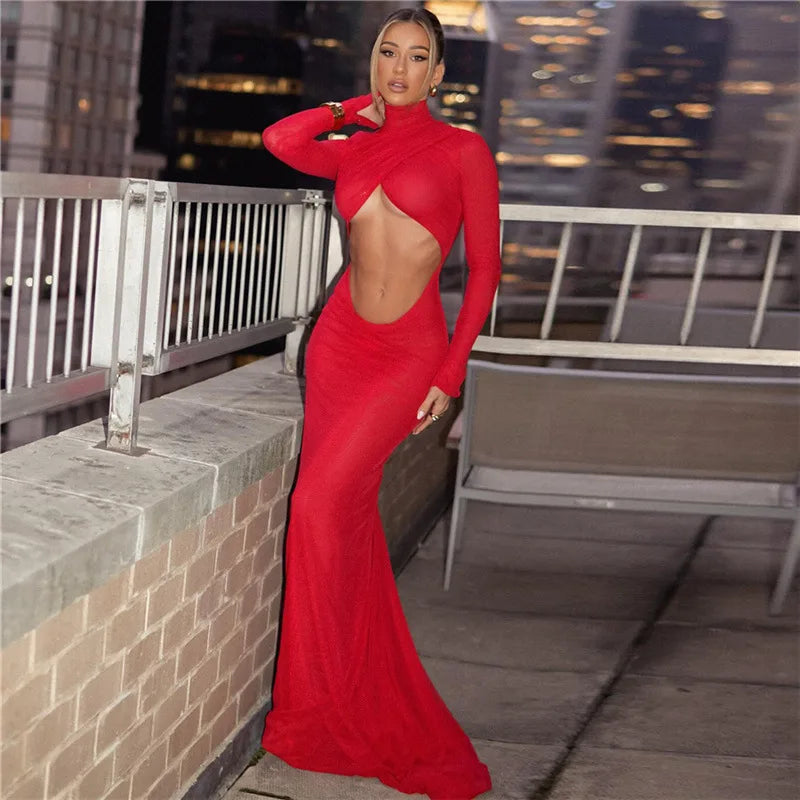 Red Cut Out Maxi Dress