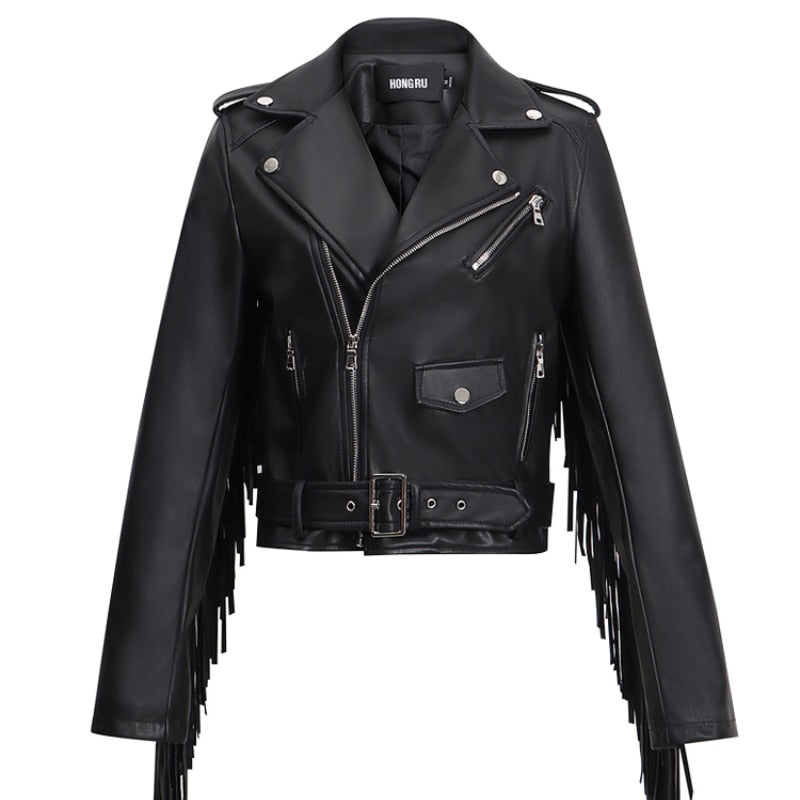 Helén-Chaqueta de cuero con flecos