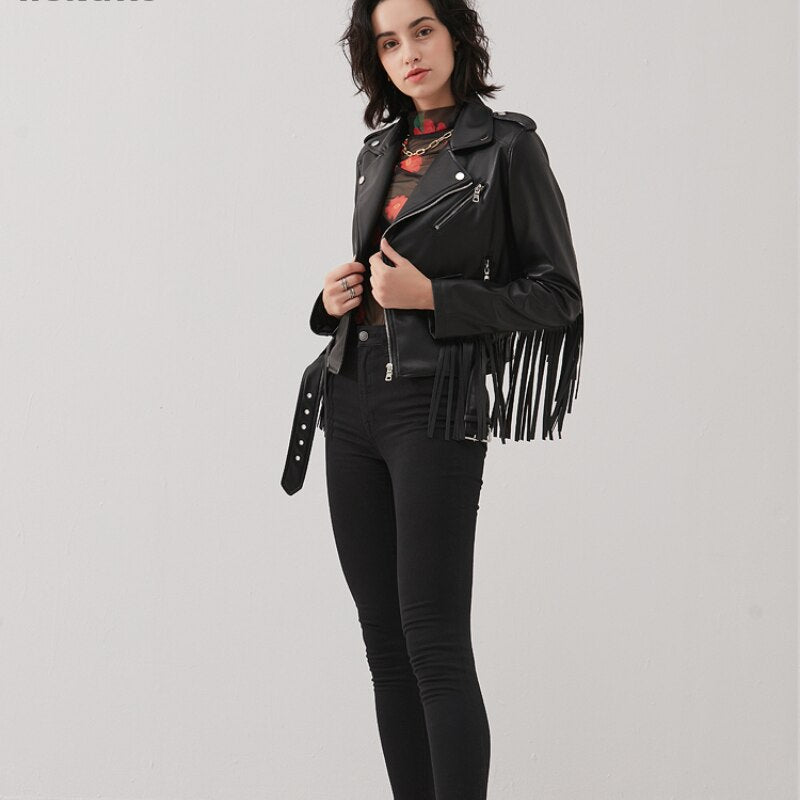 Helén-Chaqueta de cuero con flecos