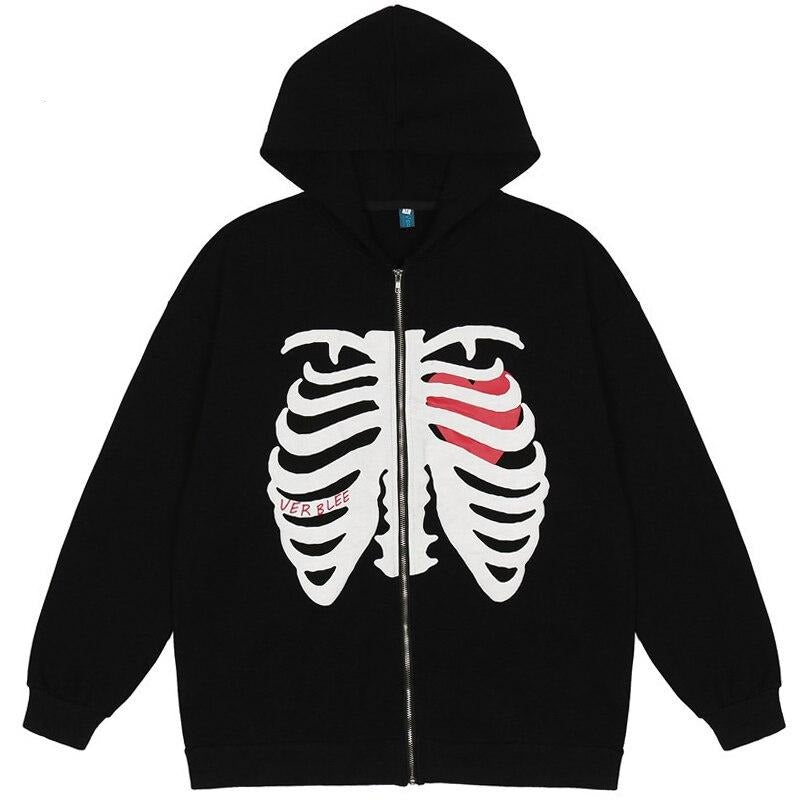 Sudadera con capucha con corazón de esqueleto