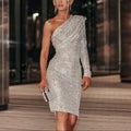 Sparkly One Shoulder Midi Dress